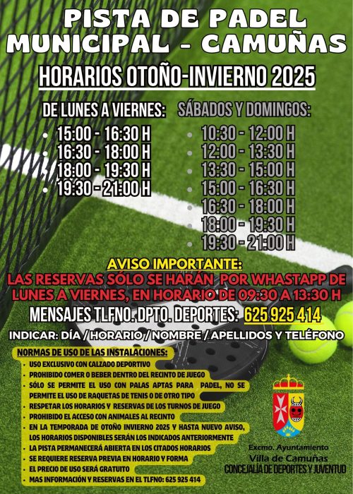 RESERVAS PISTA PADEL - OTOÑO-INVIERNO 2025